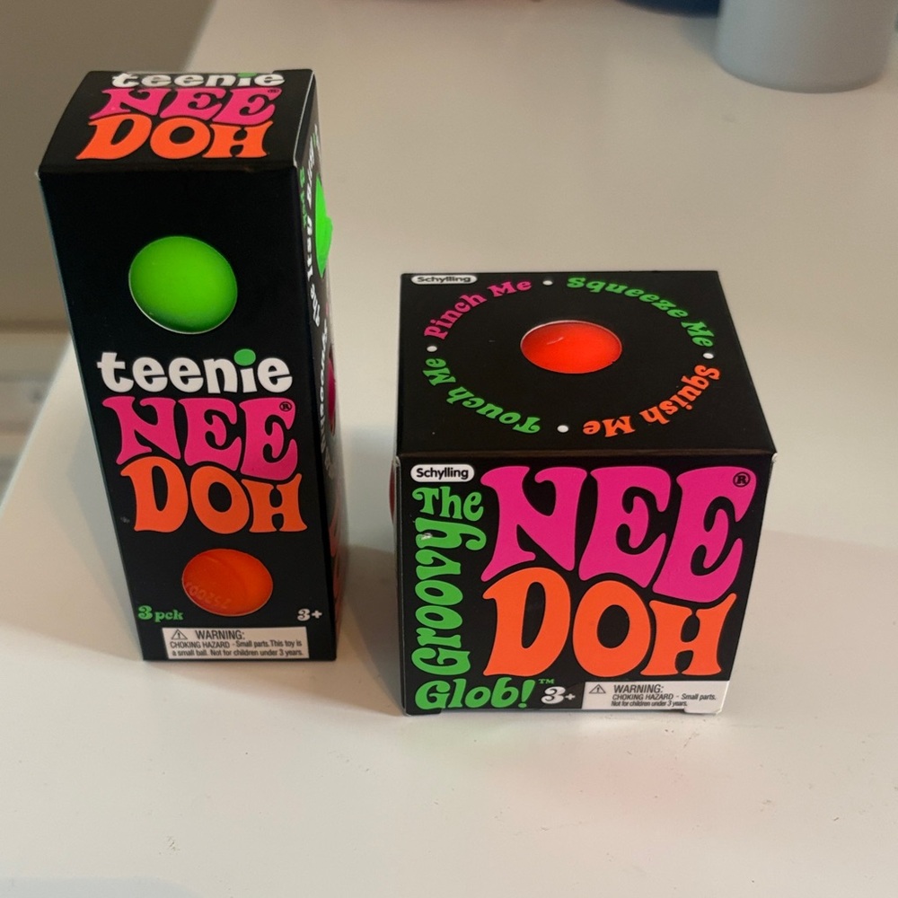 Schylling Teenie NeeDoh Stress Squeeze Balls - Neon Green & Neon Orange